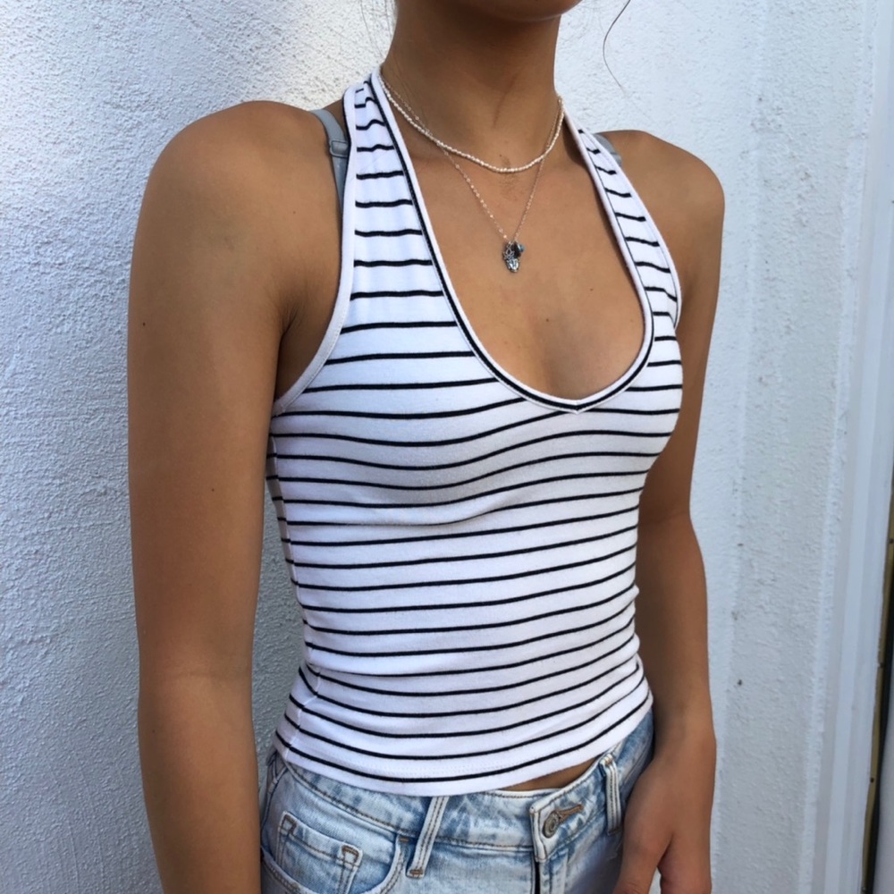 Brandy Melville B&W Striped Halter Top